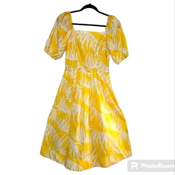 Vintage Lilly Pulitzer Dress Yellow Palm Botanical SIZE SMALL READ Puff Sleeve - Picture 1 of 15